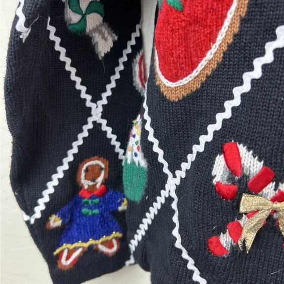 Vintage 1995 MARISA Christina CHRISTMAS Sweater S Black CANDY Holiday - Picture 4 of 8